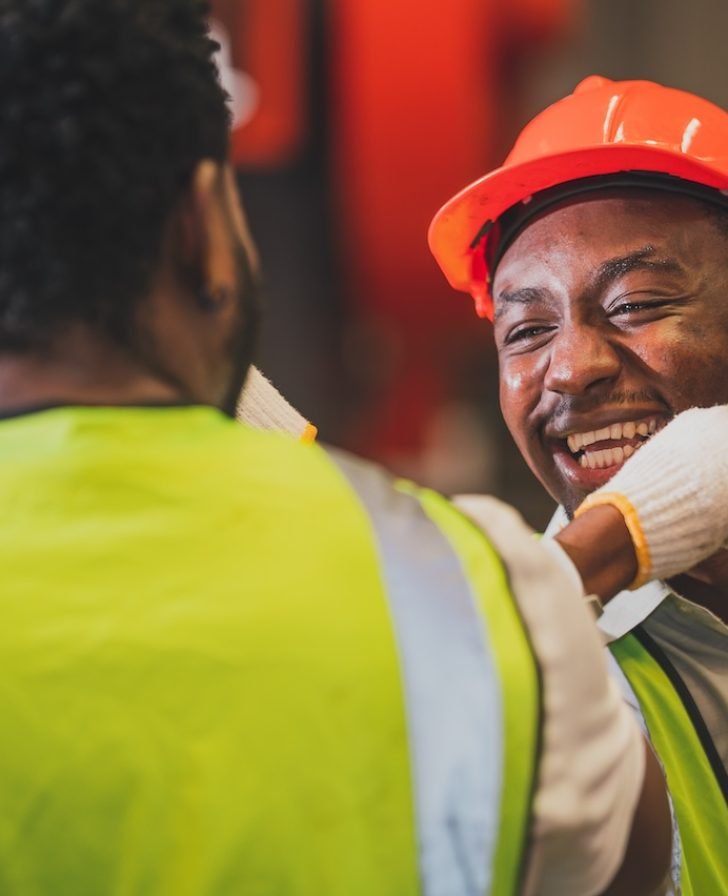 Teamwork African American worker in the factory.Black man afro work heavy industrial Teamwork African American worker in the factory.Black man afro work heavy industrial